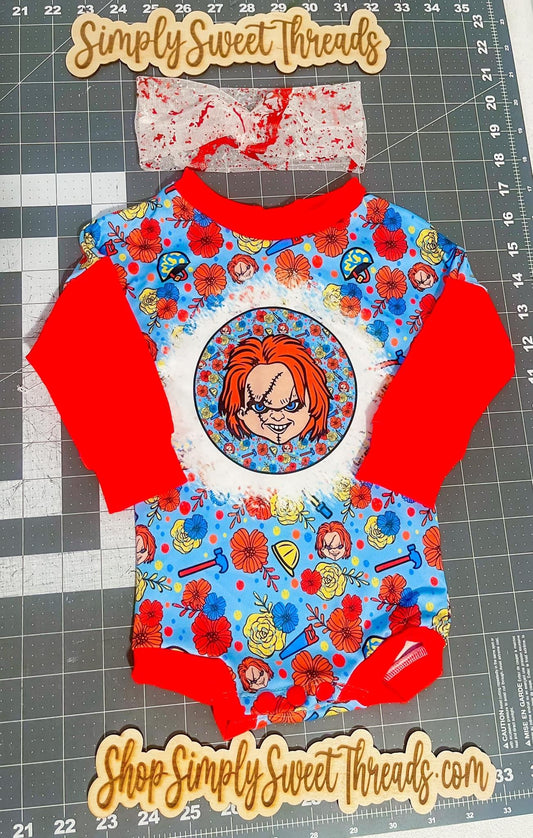 3/6m Chucky Graphic Sweater Romper comes with Twisted Mesh Headband