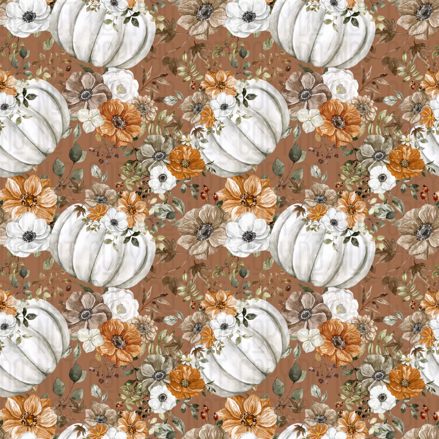 Floral Pumpkins Rustic Brown