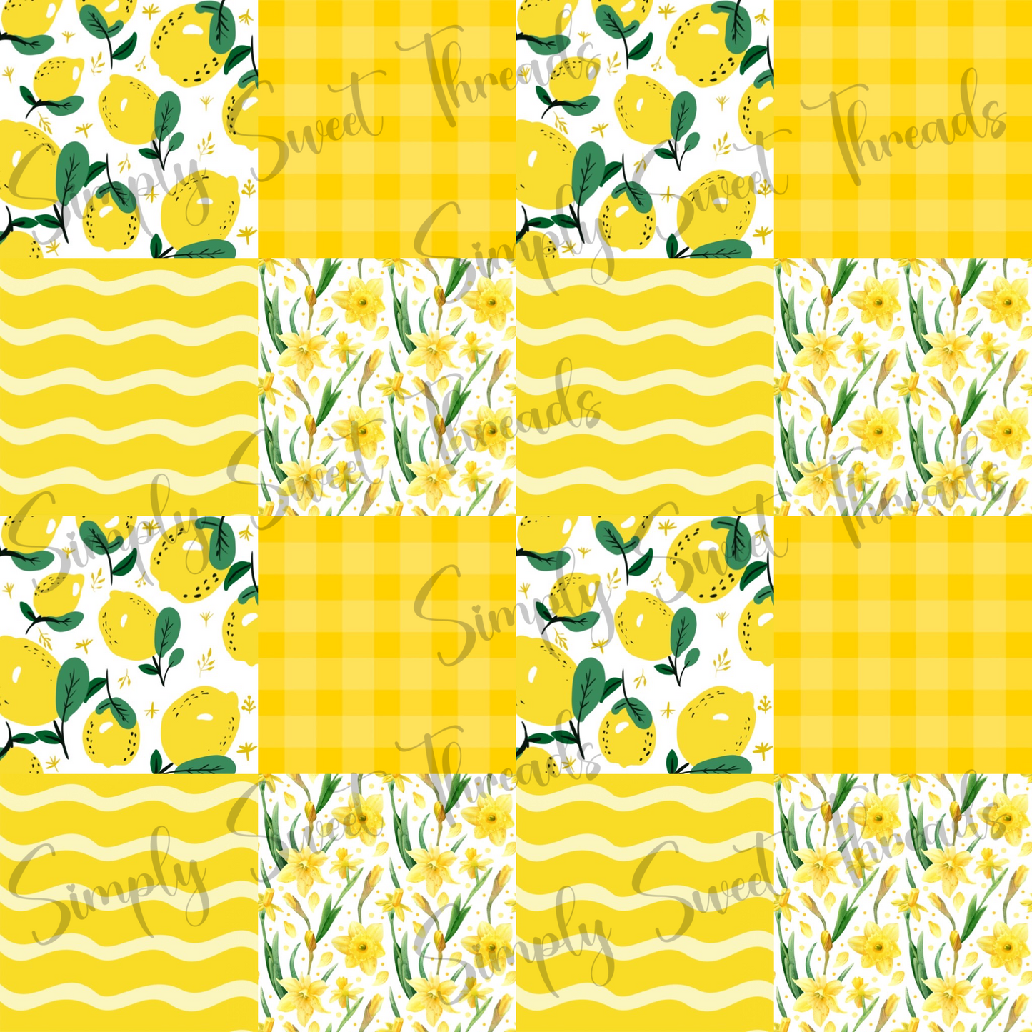 Lemon Floral Plaid Stripes Patchwork